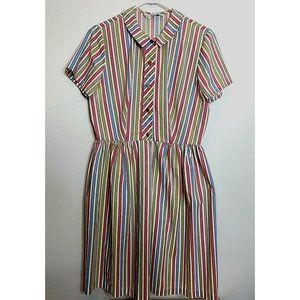 Vintage Dress Sears Perma Prest Stripes Peter Pan Collar Button Front Size 12/14